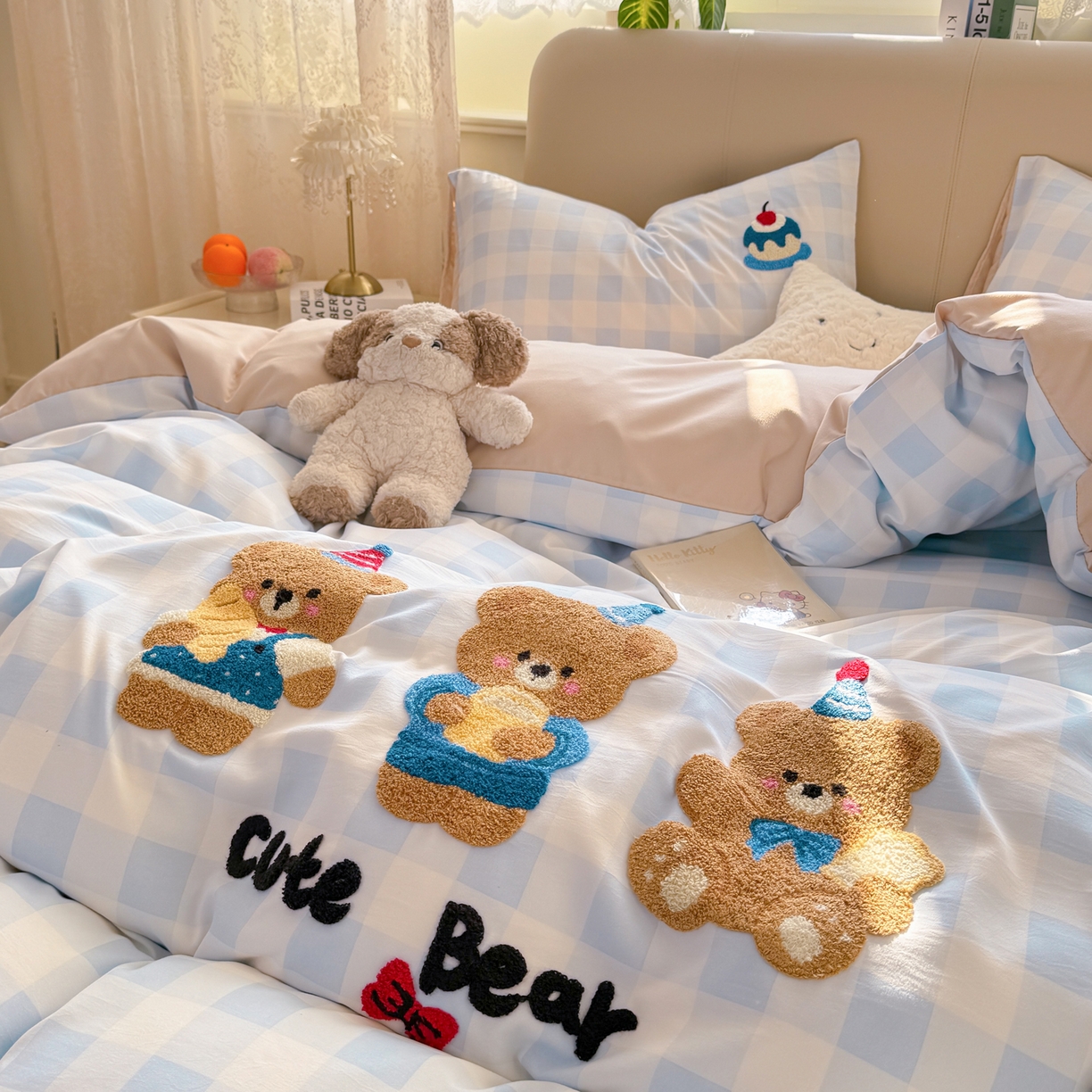 91家纺网 家纺一手货源 找家纺 曲之慕 2026新款直播爆款混搭风毛巾绣四件套学生韩版三件套 好心情