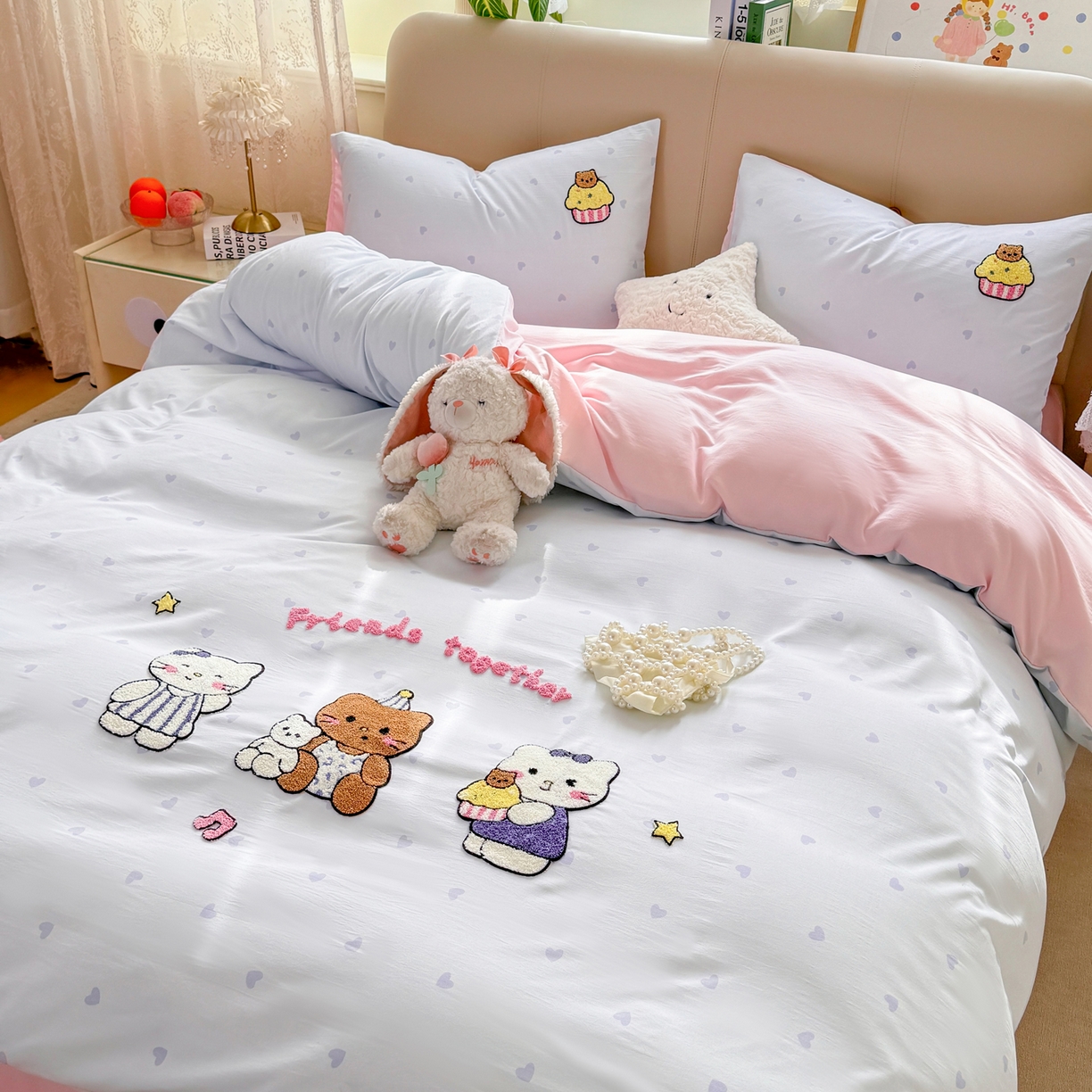 91家纺网 家纺一手货源 找家纺 曲之慕 2026新款直播爆款混搭风毛巾绣四件套学生韩版三件套 可爱小猫咪