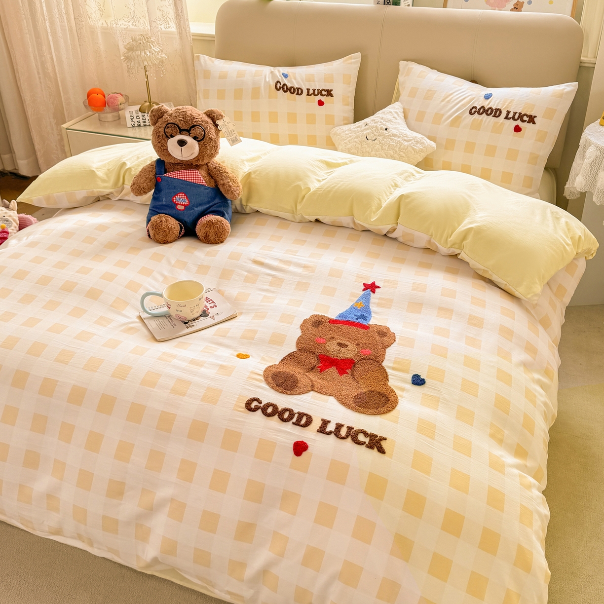 91家纺网 家纺一手货源 找家纺 曲之慕 2026新款直播爆款混搭风毛巾绣四件套学生韩版三件套 圣诞熊