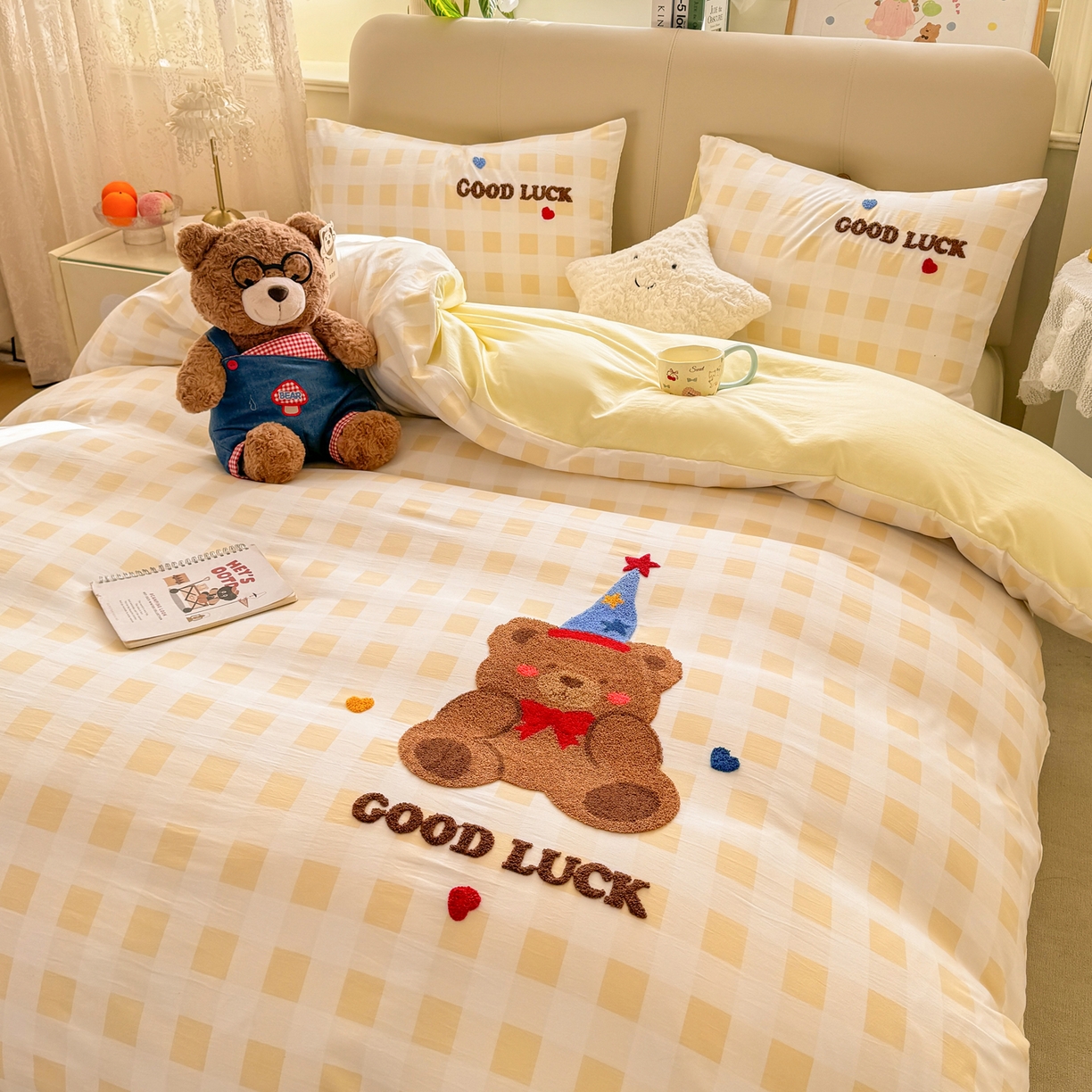 91家纺网 家纺一手货源 找家纺 曲之慕 2026新款直播爆款混搭风毛巾绣四件套学生韩版三件套 圣诞熊