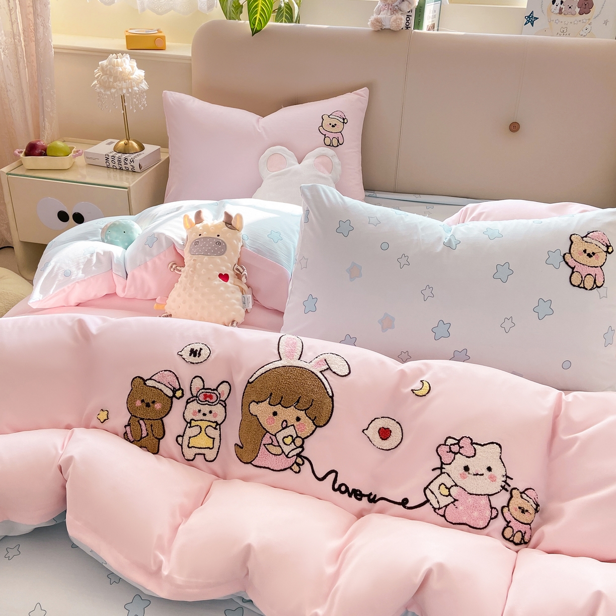 91家纺网 家纺一手货源 找家纺 曲之慕 2026新款直播爆款混搭风毛巾绣四件套学生韩版三件套 心动信号