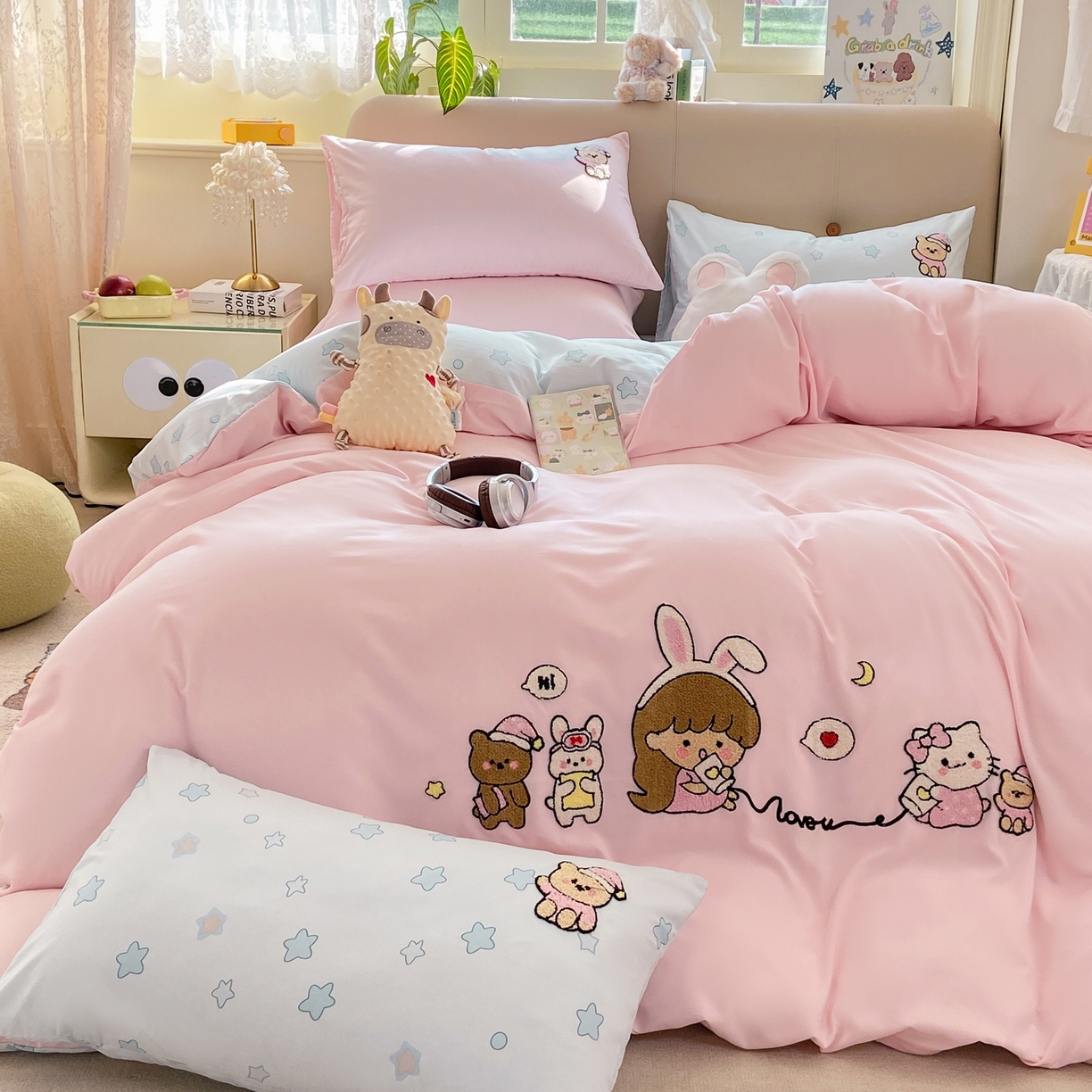 91家纺网 家纺一手货源 找家纺 曲之慕 2026新款直播爆款混搭风毛巾绣四件套学生韩版三件套 心动信号