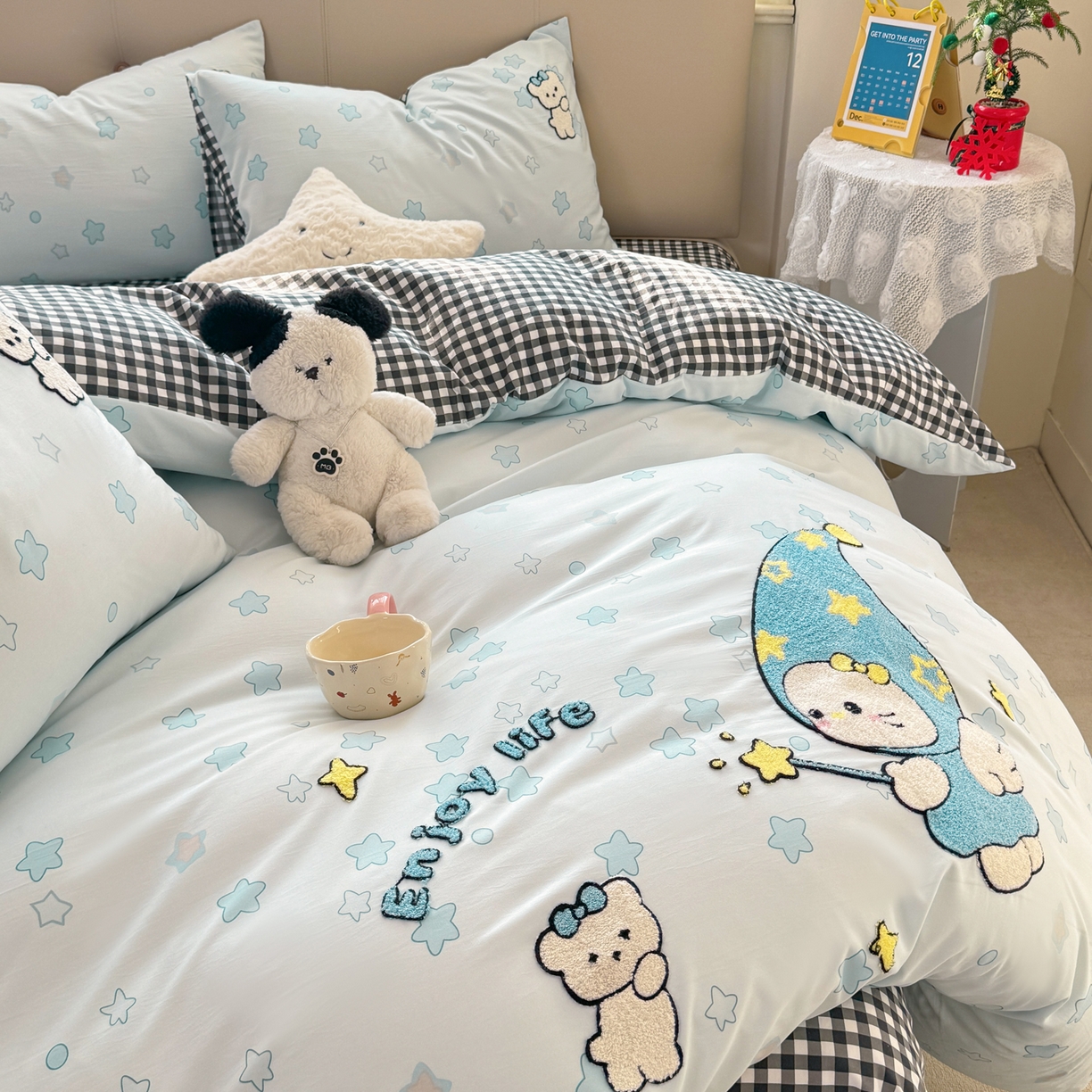 91家纺网 家纺一手货源 找家纺 曲之慕 2026新款直播爆款混搭风毛巾绣四件套学生韩版三件套 星空缘