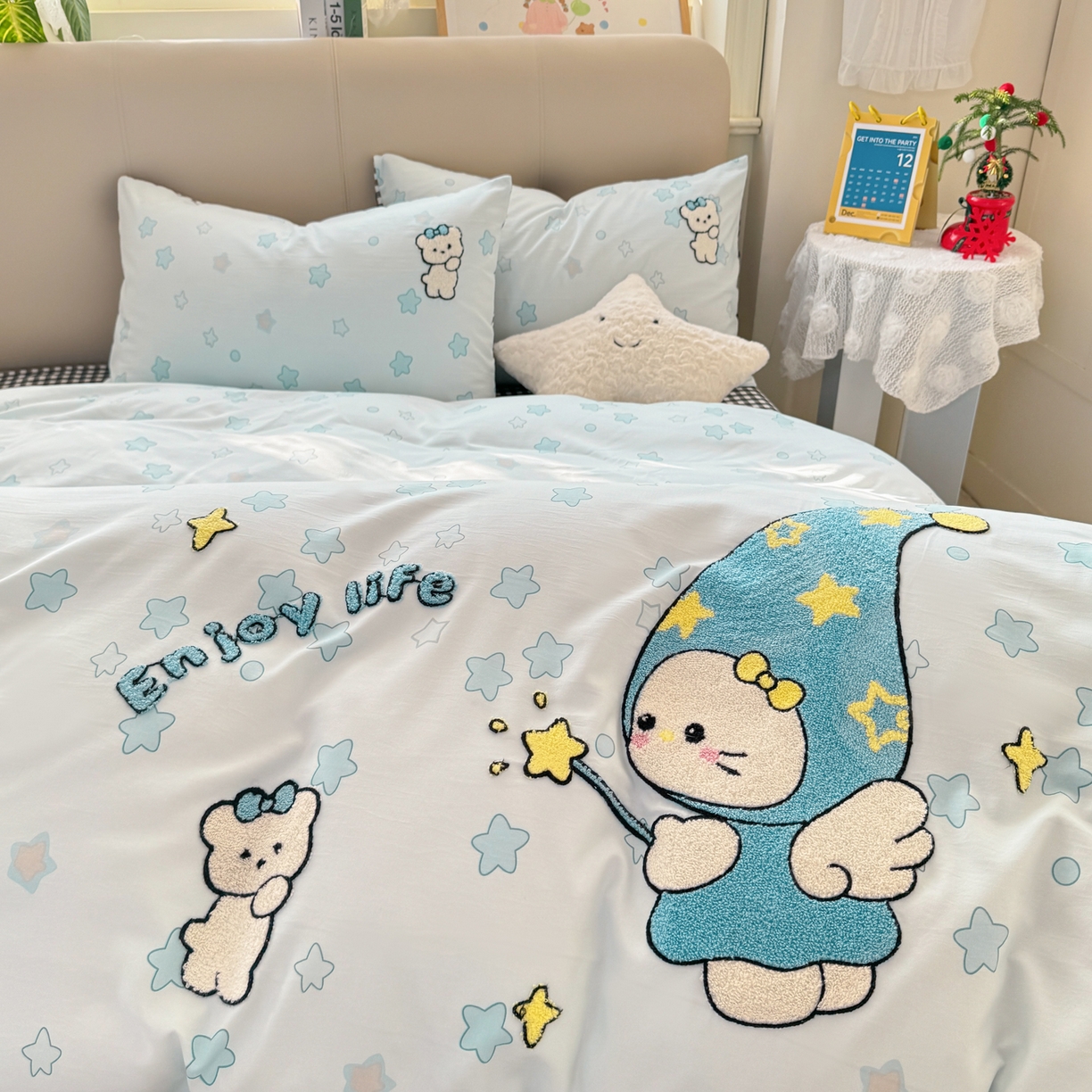 91家纺网 家纺一手货源 找家纺 曲之慕 2026新款直播爆款混搭风毛巾绣四件套学生韩版三件套 星空缘