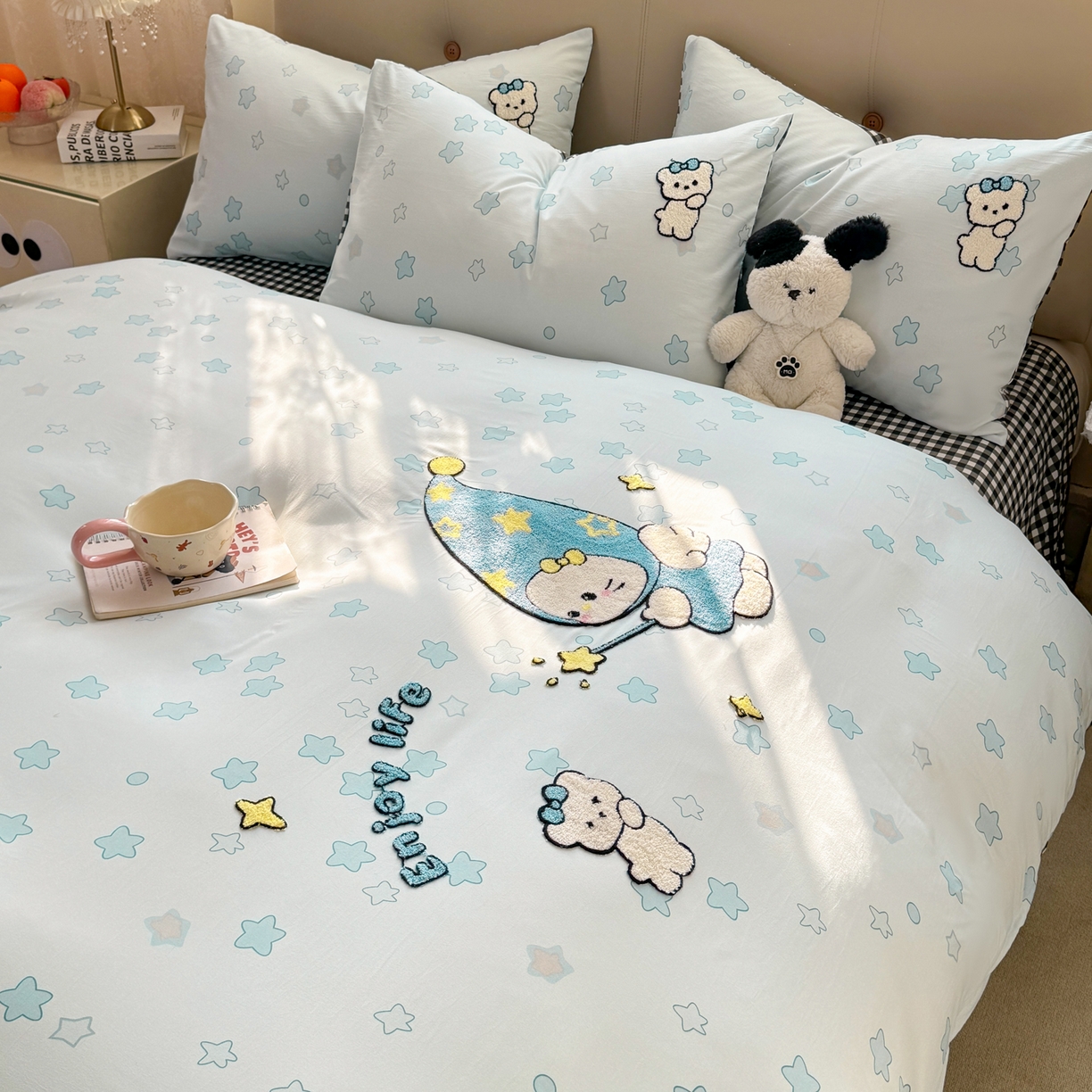 91家纺网 家纺一手货源 找家纺 曲之慕 2026新款直播爆款混搭风毛巾绣四件套学生韩版三件套 星空缘