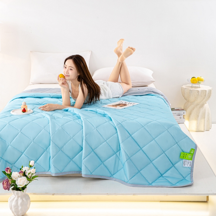 91家纺网 家纺一手货源 找家纺 憨豆家纺 2026新款凉感丝夏被冰淇淋纯色夏凉被空调被夏季薄被子直播外贸跨境爆款 冰川蓝