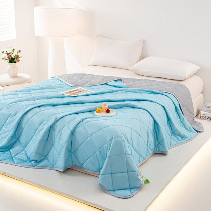 91家纺网 家纺一手货源 找家纺 憨豆家纺 2026新款凉感丝夏被冰淇淋纯色夏凉被空调被夏季薄被子直播外贸跨境爆款 冰川蓝