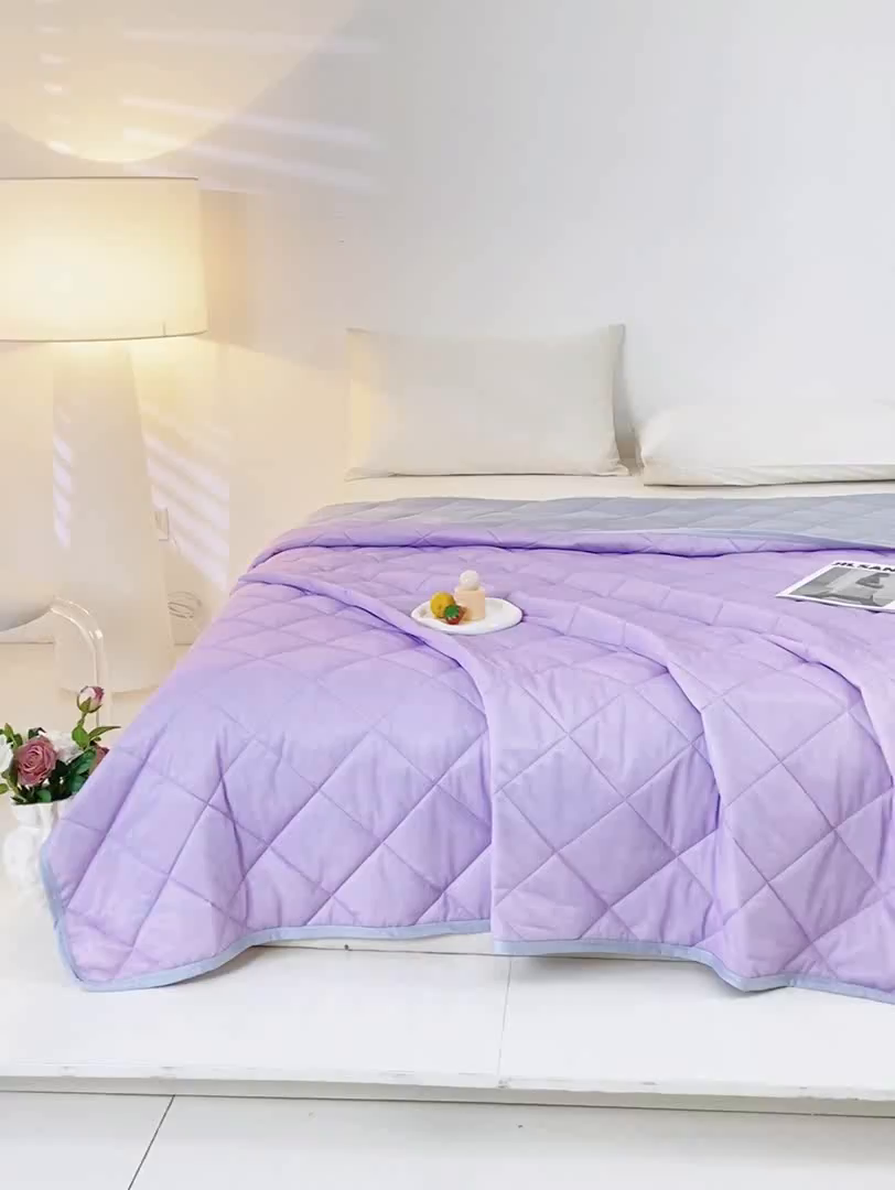 91家纺网 家纺一手货源 找家纺 憨豆家纺 2026新款凉感丝夏被冰淇淋纯色夏凉被空调被夏季薄被子直播外贸跨境爆款 活力紫