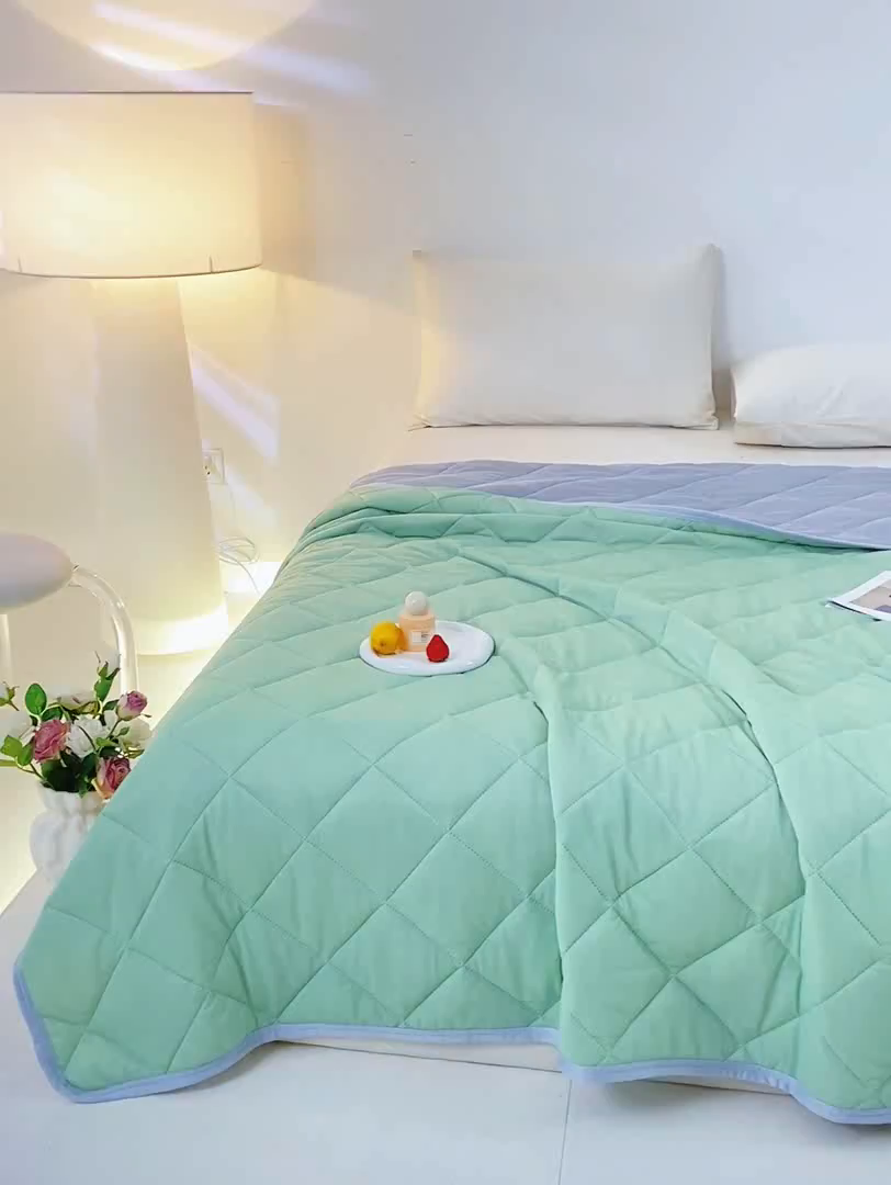 91家纺网 家纺一手货源 找家纺 憨豆家纺 2026新款凉感丝夏被冰淇淋纯色夏凉被空调被夏季薄被子直播外贸跨境爆款 薄荷绿