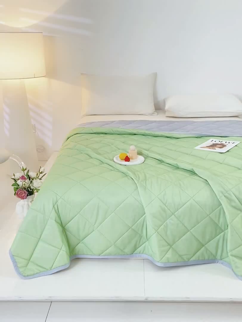91家纺网 家纺一手货源 找家纺 憨豆家纺 2026新款凉感丝夏被冰淇淋纯色夏凉被空调被夏季薄被子直播外贸跨境爆款 果绿