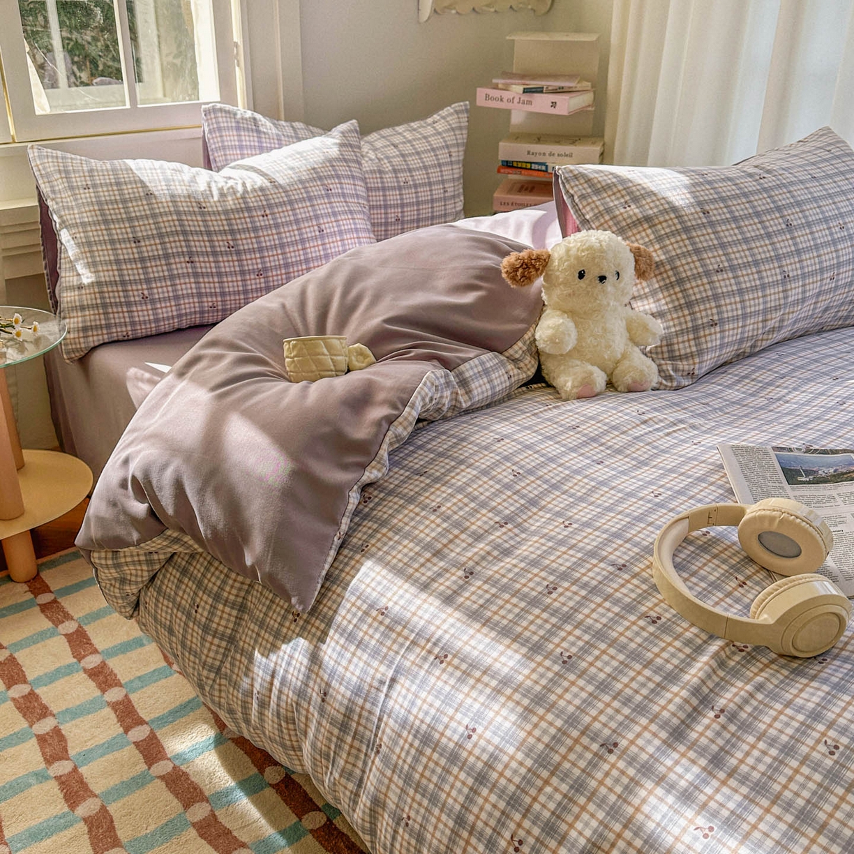 91家纺网 家纺一手货源 找家纺 水木坊 2026新款130克高克重人字纹提花四件套 格子樱桃