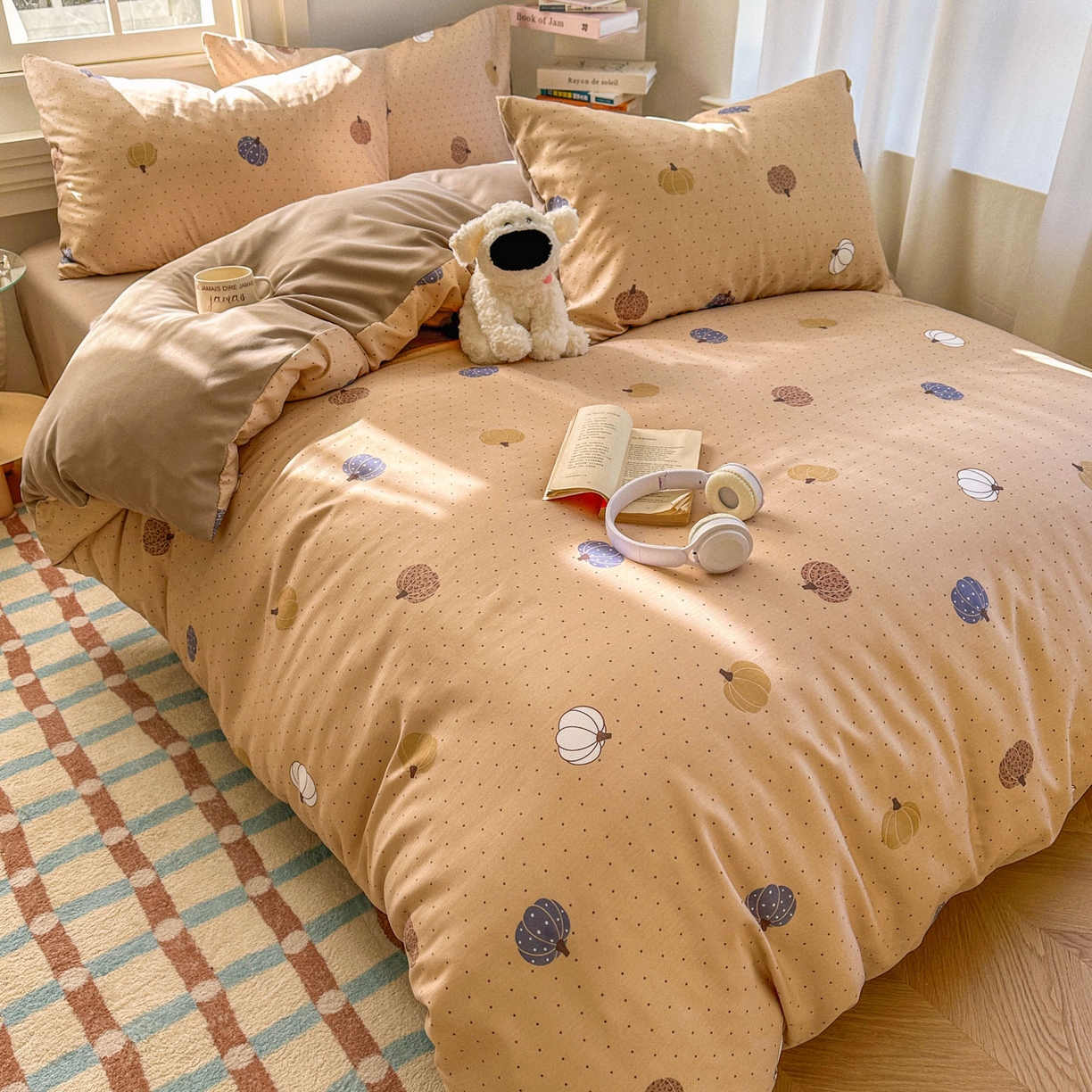 91家纺网 家纺一手货源 找家纺 水木坊 2026新款130克高克重人字纹提花四件套 小南瓜