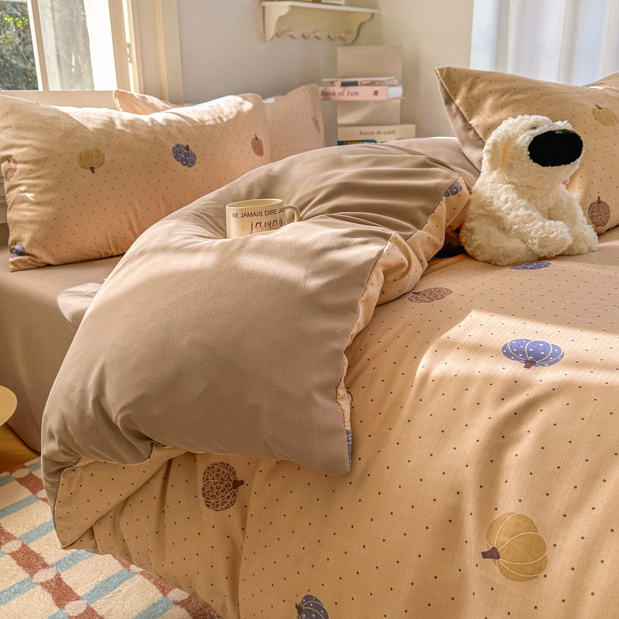 91家纺网 家纺一手货源 找家纺 水木坊 2026新款130克高克重人字纹提花四件套 小南瓜