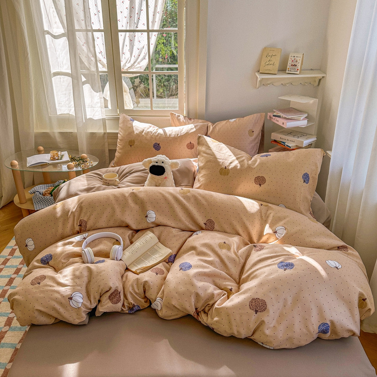 91家纺网 家纺一手货源 找家纺 水木坊 2026新款130克高克重人字纹提花四件套 小南瓜