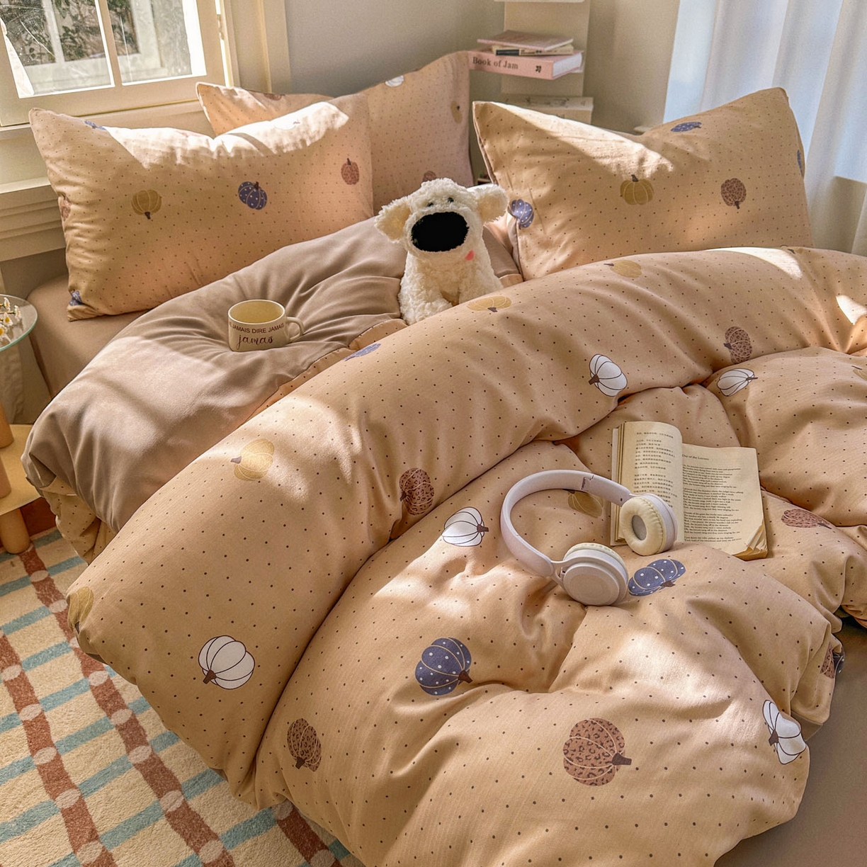 91家纺网 家纺一手货源 找家纺 水木坊 2026新款130克高克重人字纹提花四件套 小南瓜