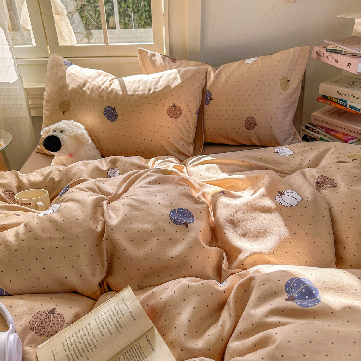 91家纺网 家纺一手货源 找家纺 水木坊 2026新款130克高克重人字纹提花四件套 小南瓜