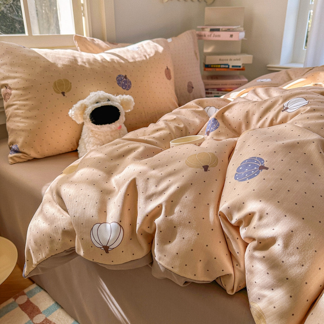 91家纺网 家纺一手货源 找家纺 水木坊 2026新款130克高克重人字纹提花四件套 小南瓜