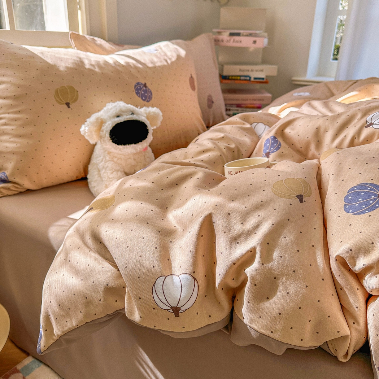 91家纺网 家纺一手货源 找家纺 水木坊 2026新款130克高克重人字纹提花四件套 小南瓜