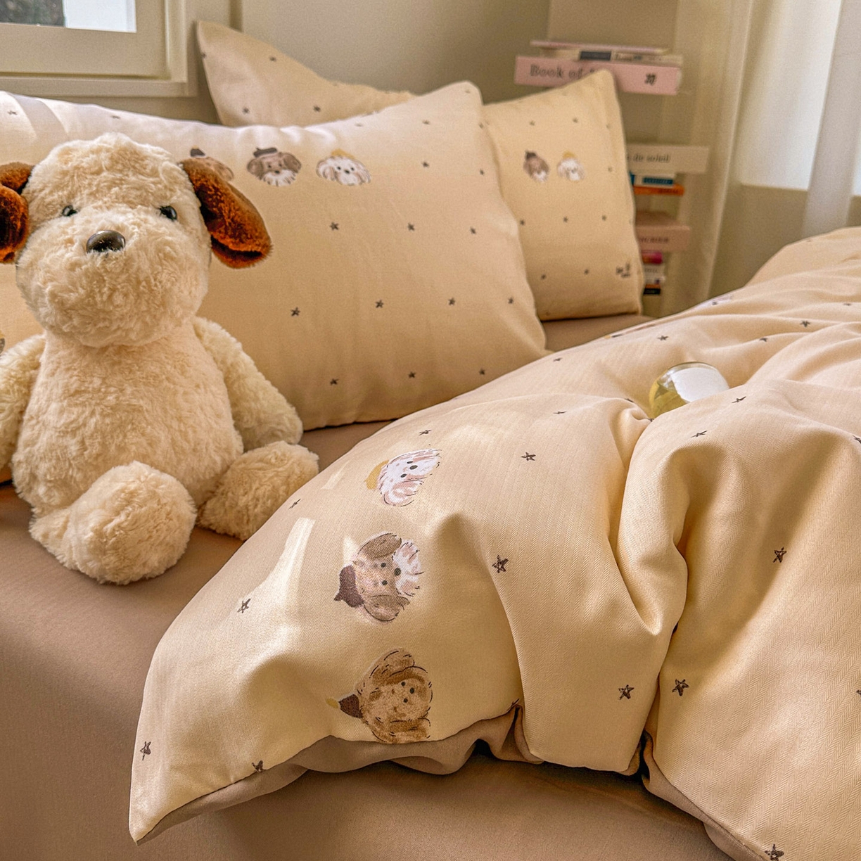 91家纺网 家纺一手货源 找家纺 水木坊 2026新款130克高克重人字纹提花四件套 宠物狗