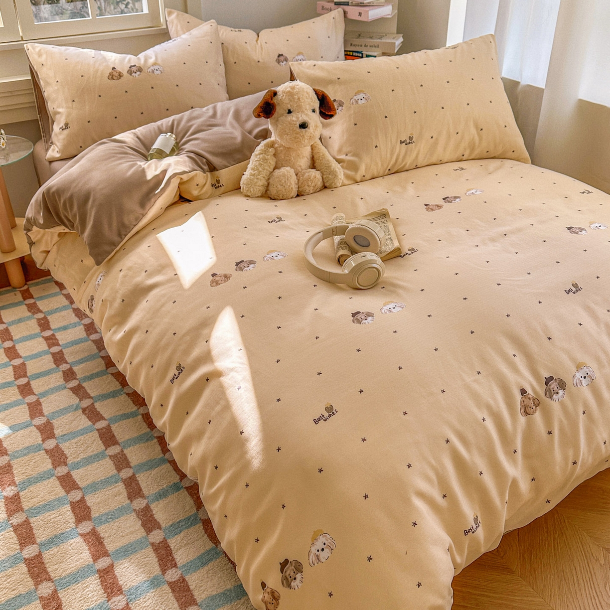 91家纺网 家纺一手货源 找家纺 水木坊 2026新款130克高克重人字纹提花四件套 宠物狗