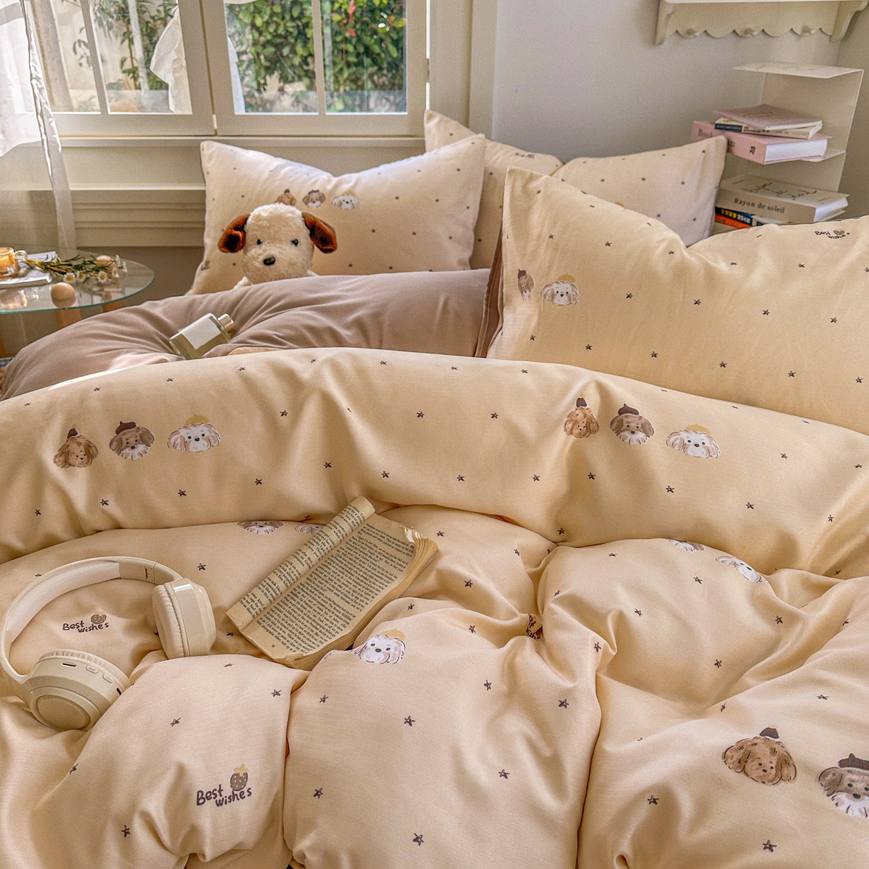 91家纺网 家纺一手货源 找家纺 水木坊 2026新款130克高克重人字纹提花四件套 宠物狗