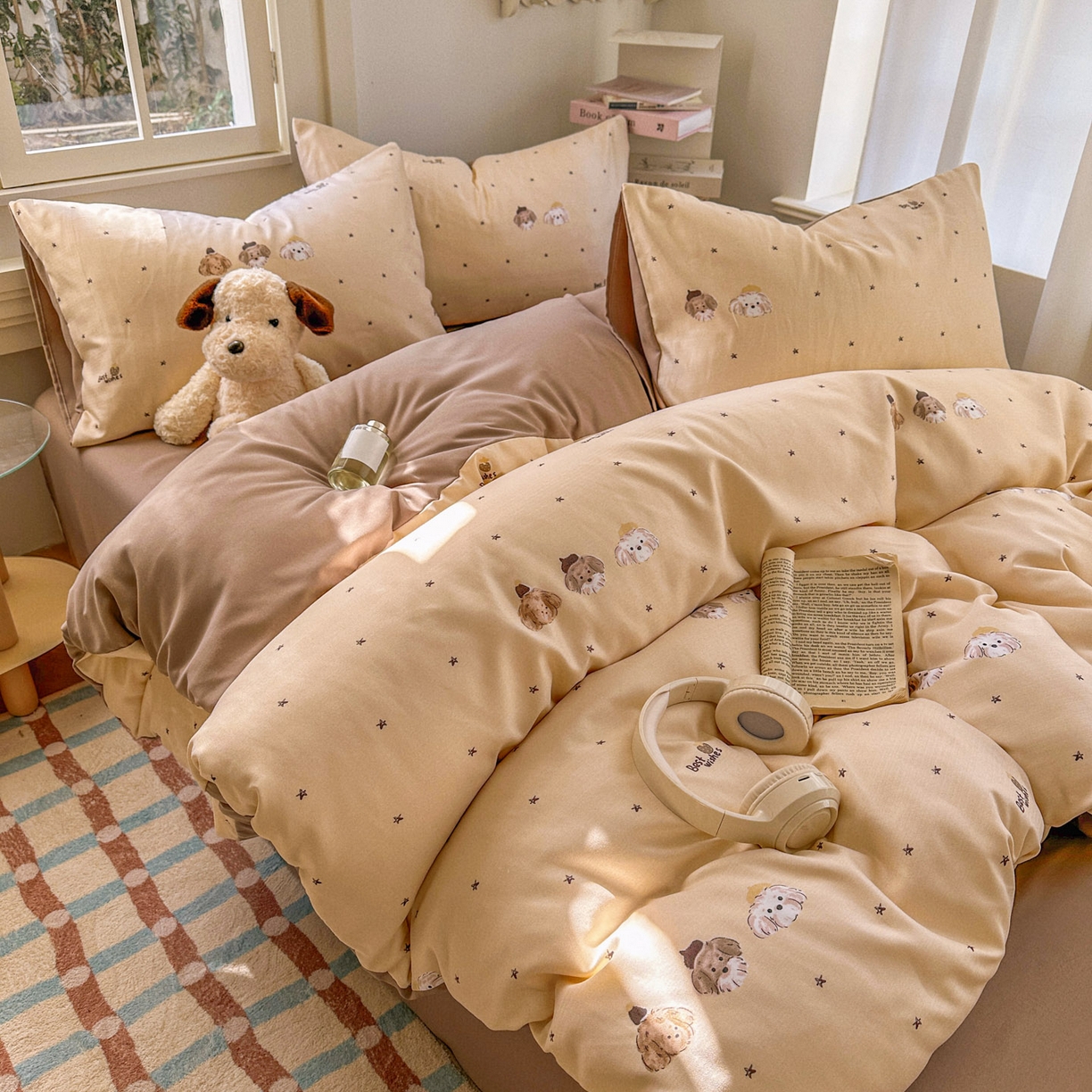 91家纺网 家纺一手货源 找家纺 水木坊 2026新款130克高克重人字纹提花四件套 宠物狗