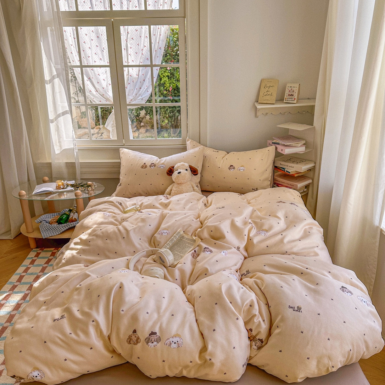 91家纺网 家纺一手货源 找家纺 水木坊 2026新款130克高克重人字纹提花四件套 宠物狗