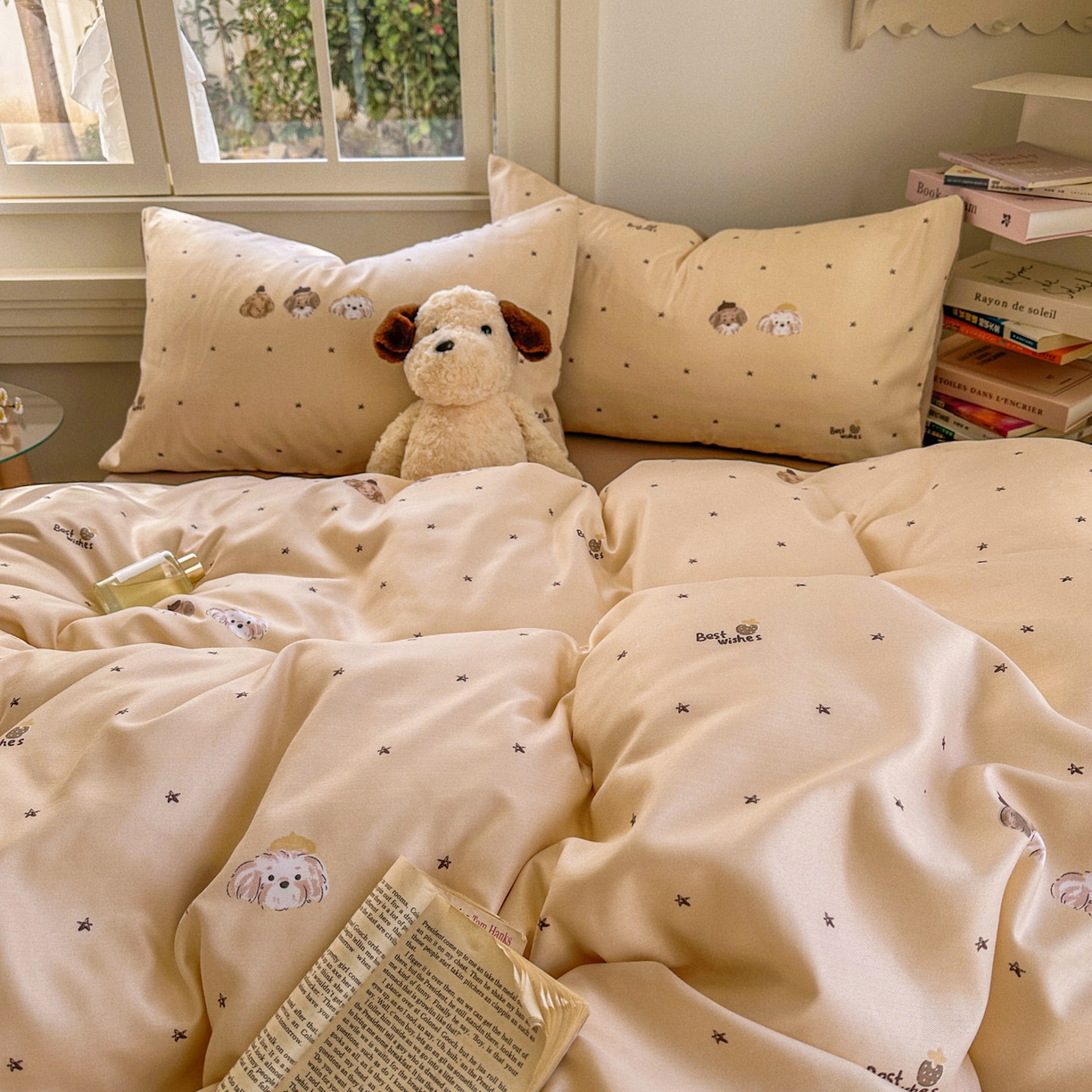 91家纺网 家纺一手货源 找家纺 水木坊 2026新款130克高克重人字纹提花四件套 宠物狗