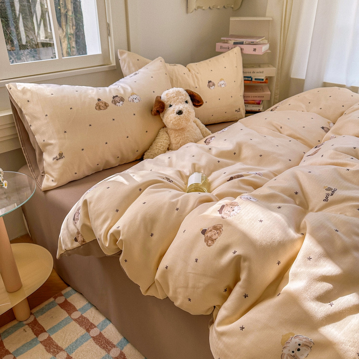 91家纺网 家纺一手货源 找家纺 水木坊 2026新款130克高克重人字纹提花四件套 宠物狗