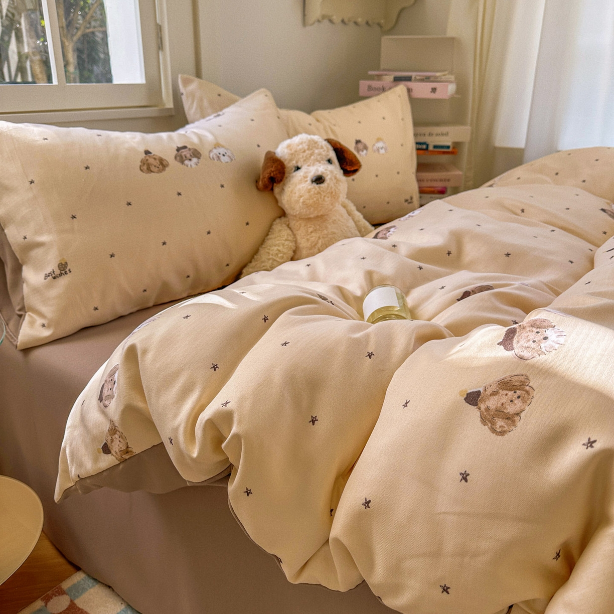 91家纺网 家纺一手货源 找家纺 水木坊 2026新款130克高克重人字纹提花四件套 宠物狗