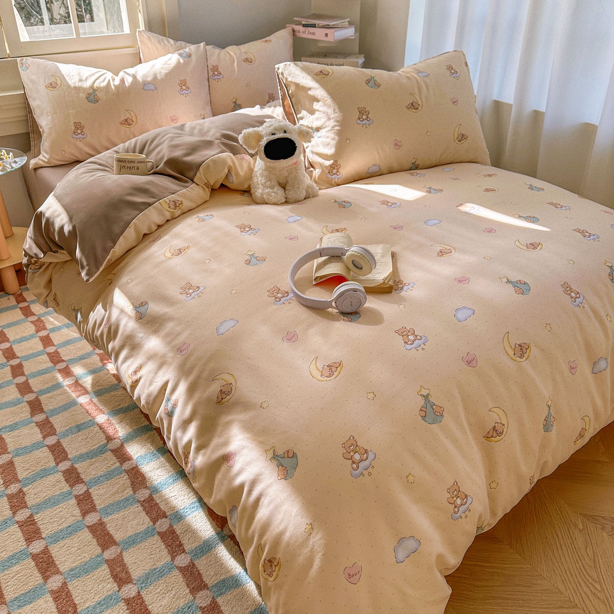 91家纺网 家纺一手货源 找家纺 水木坊 2026新款130克高克重人字纹提花四件套 调皮熊