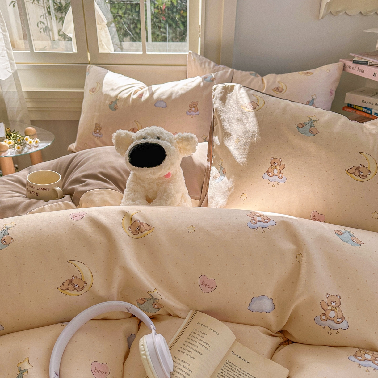 91家纺网 家纺一手货源 找家纺 水木坊 2026新款130克高克重人字纹提花四件套 调皮熊