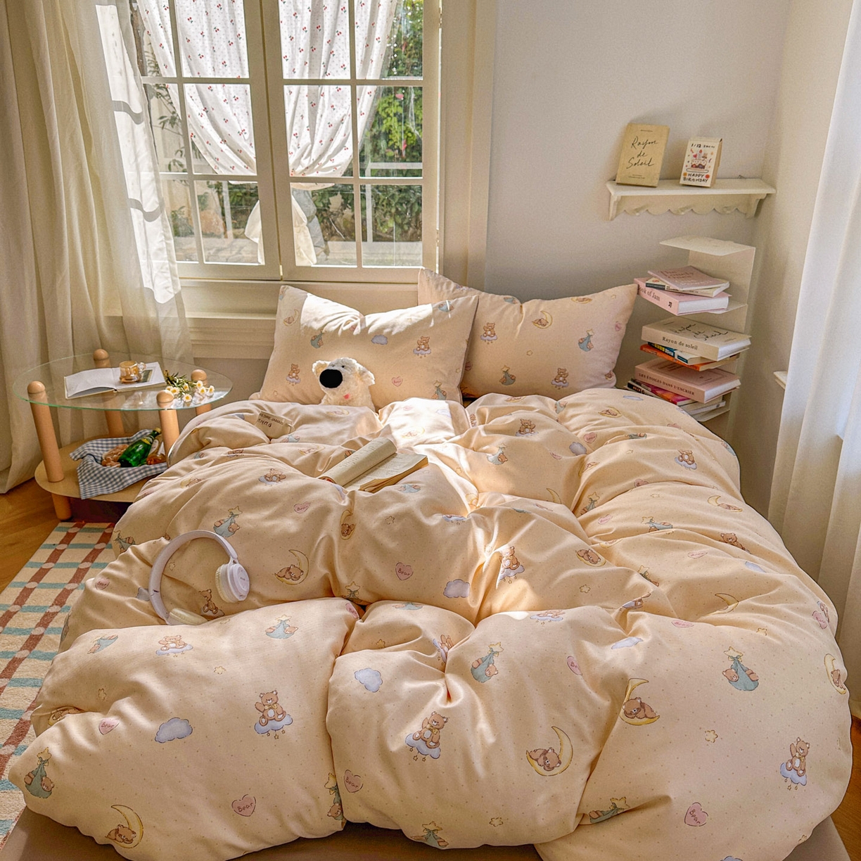 91家纺网 家纺一手货源 找家纺 水木坊 2026新款130克高克重人字纹提花四件套 调皮熊