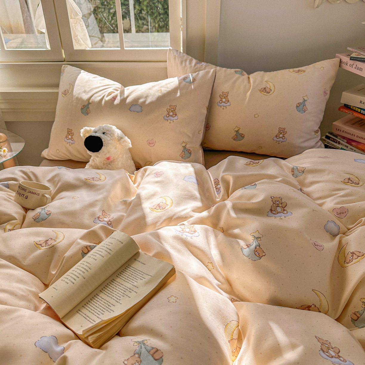 91家纺网 家纺一手货源 找家纺 水木坊 2026新款130克高克重人字纹提花四件套 调皮熊