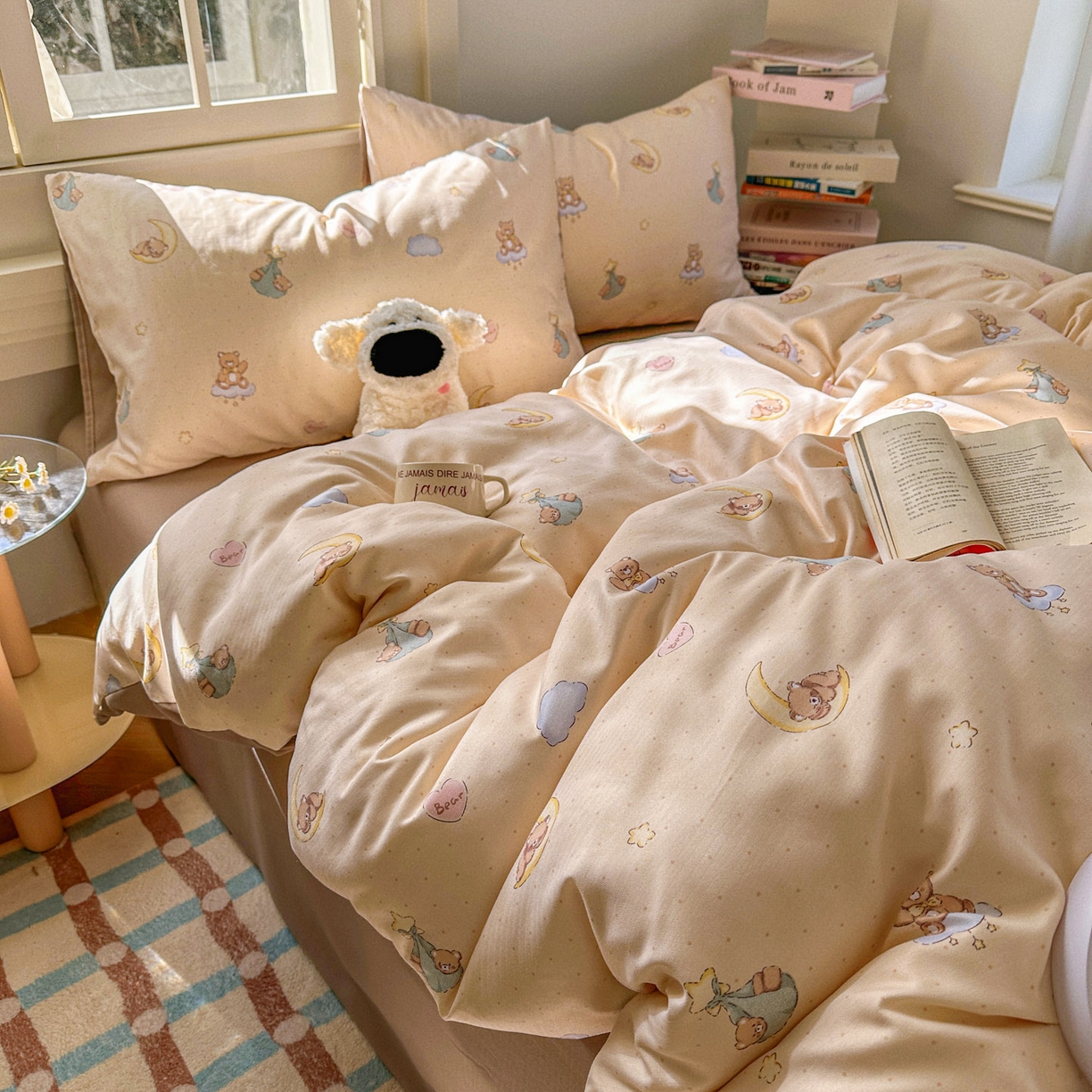 91家纺网 家纺一手货源 找家纺 水木坊 2026新款130克高克重人字纹提花四件套 调皮熊