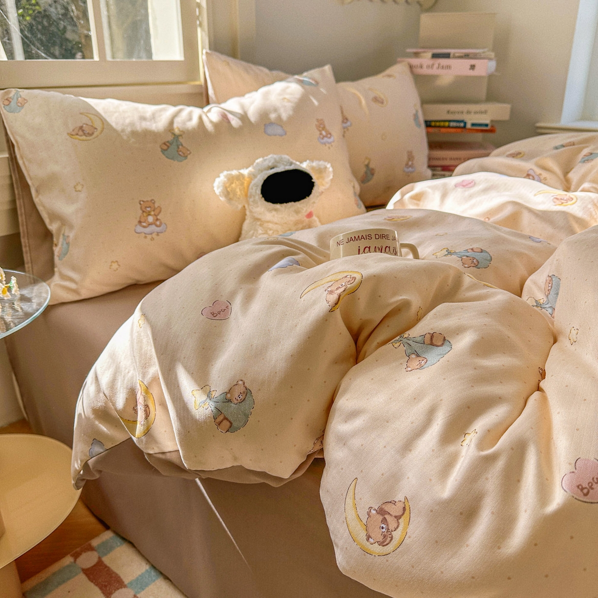 91家纺网 家纺一手货源 找家纺 水木坊 2026新款130克高克重人字纹提花四件套 调皮熊