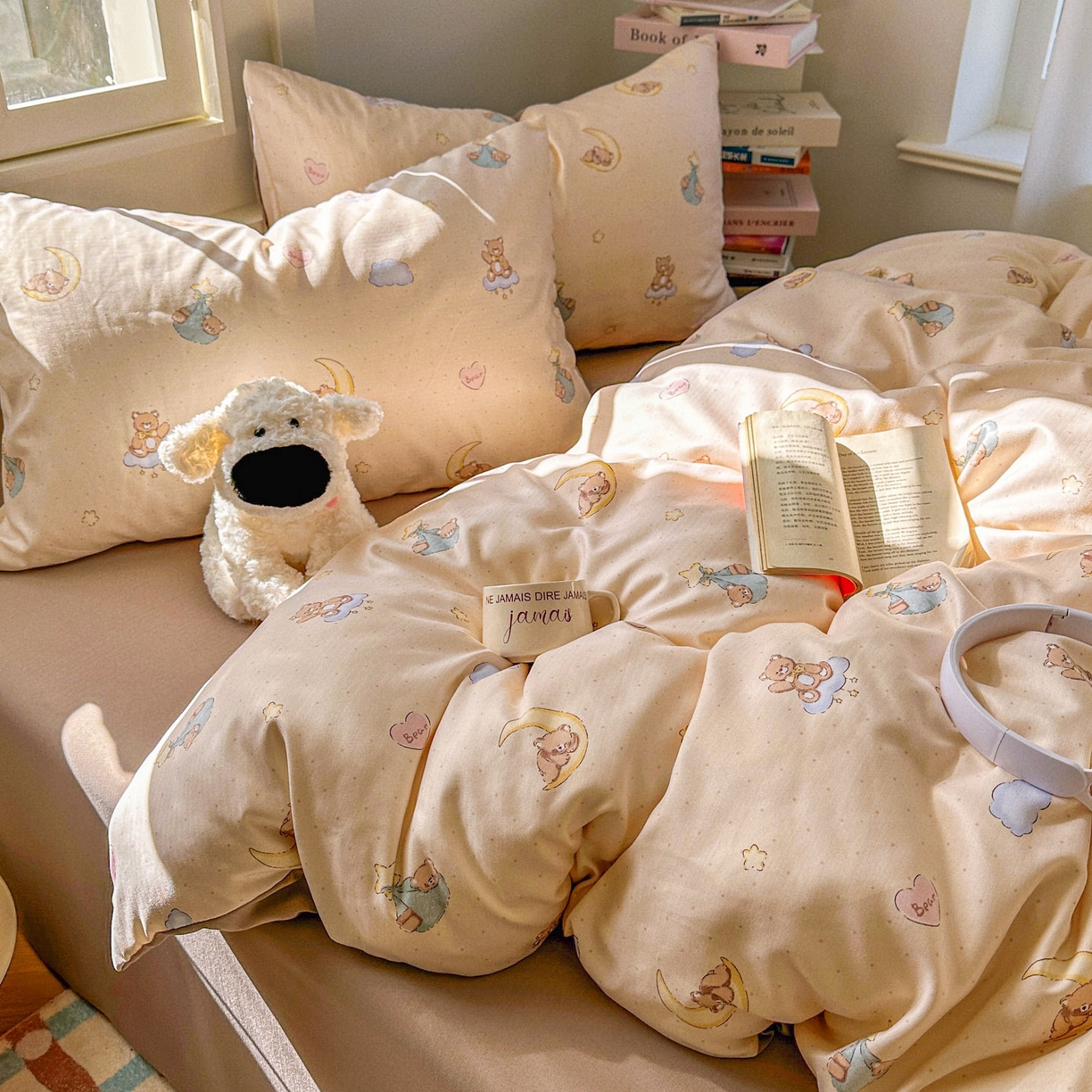 91家纺网 家纺一手货源 找家纺 水木坊 2026新款130克高克重人字纹提花四件套 调皮熊