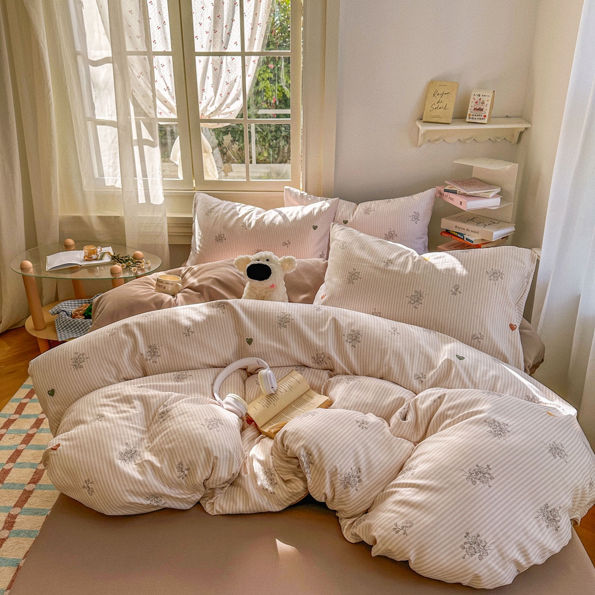 91家纺网 家纺一手货源 找家纺 水木坊 2026新款130克高克重人字纹提花四件套 复古玫瑰