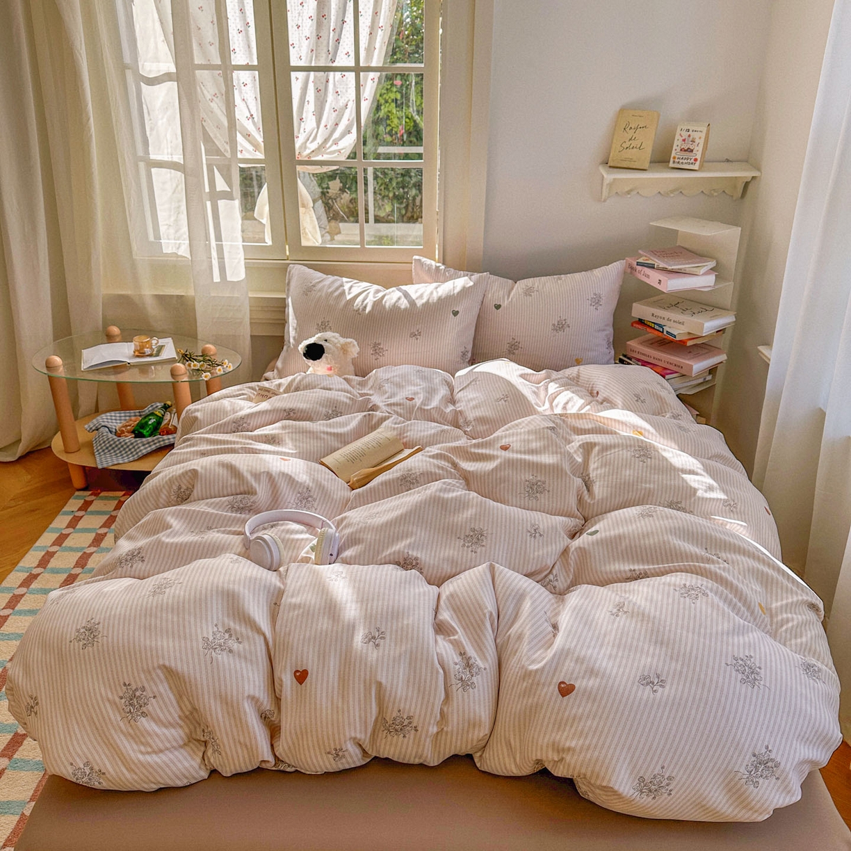 91家纺网 家纺一手货源 找家纺 水木坊 2026新款130克高克重人字纹提花四件套 复古玫瑰