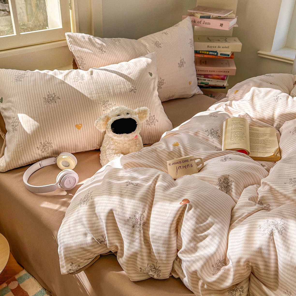 91家纺网 家纺一手货源 找家纺 水木坊 2026新款130克高克重人字纹提花四件套 复古玫瑰