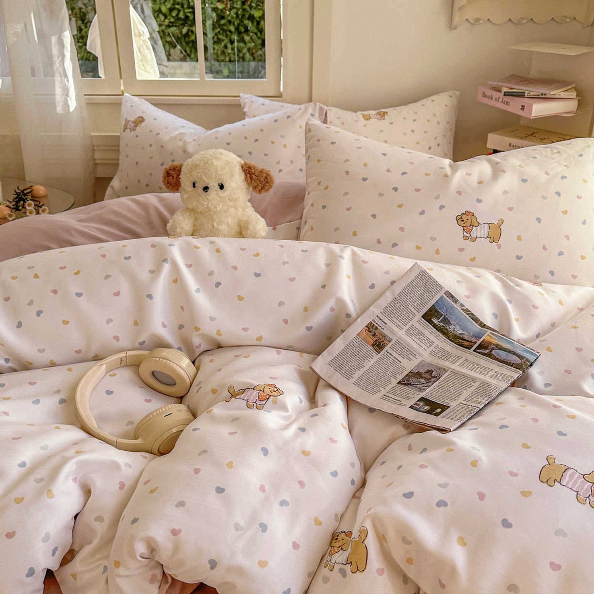 91家纺网 家纺一手货源 找家纺 水木坊 2026新款130克高克重人字纹提花四件套 腊肠狗