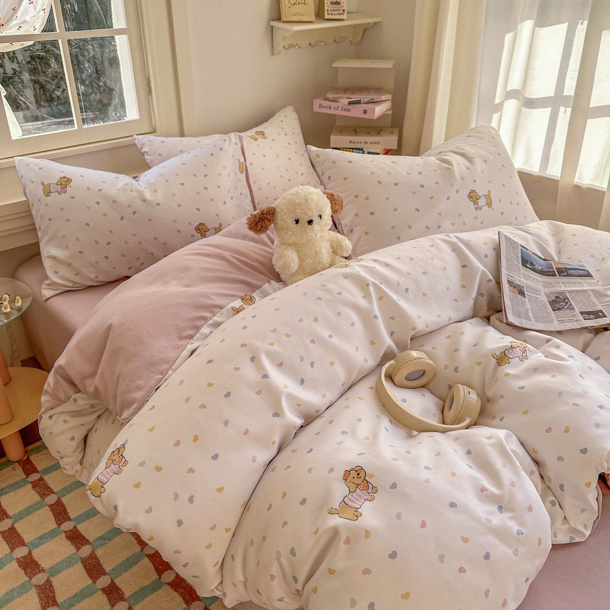 91家纺网 家纺一手货源 找家纺 水木坊 2026新款130克高克重人字纹提花四件套 腊肠狗