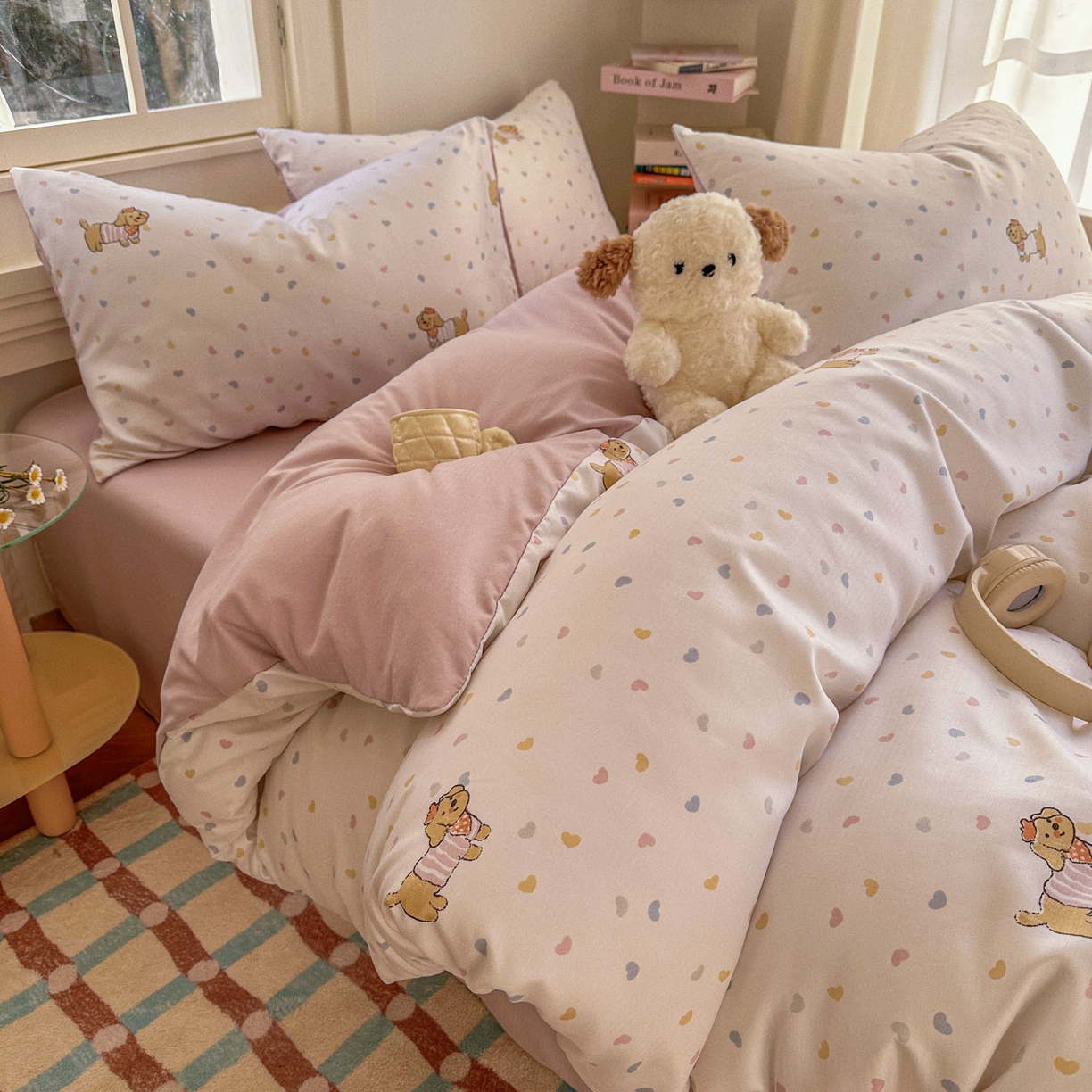 91家纺网 家纺一手货源 找家纺 水木坊 2026新款130克高克重人字纹提花四件套 腊肠狗