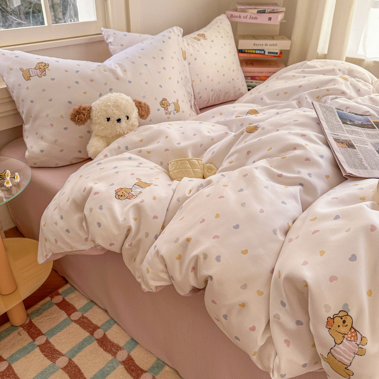 91家纺网 家纺一手货源 找家纺 水木坊 2026新款130克高克重人字纹提花四件套 腊肠狗