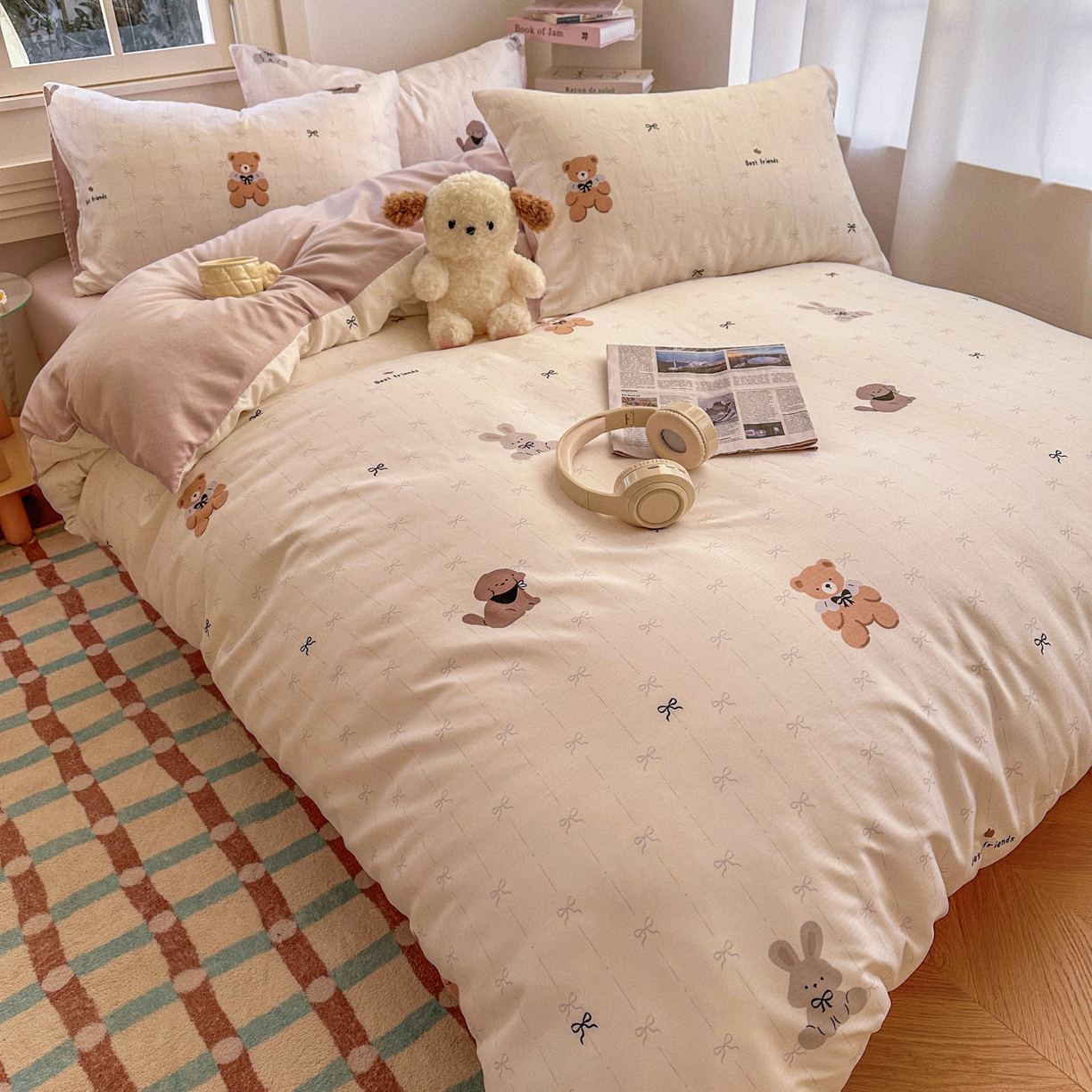 91家纺网 家纺一手货源 找家纺 水木坊 2026新款130克高克重人字纹提花四件套 线条蝴蝶结