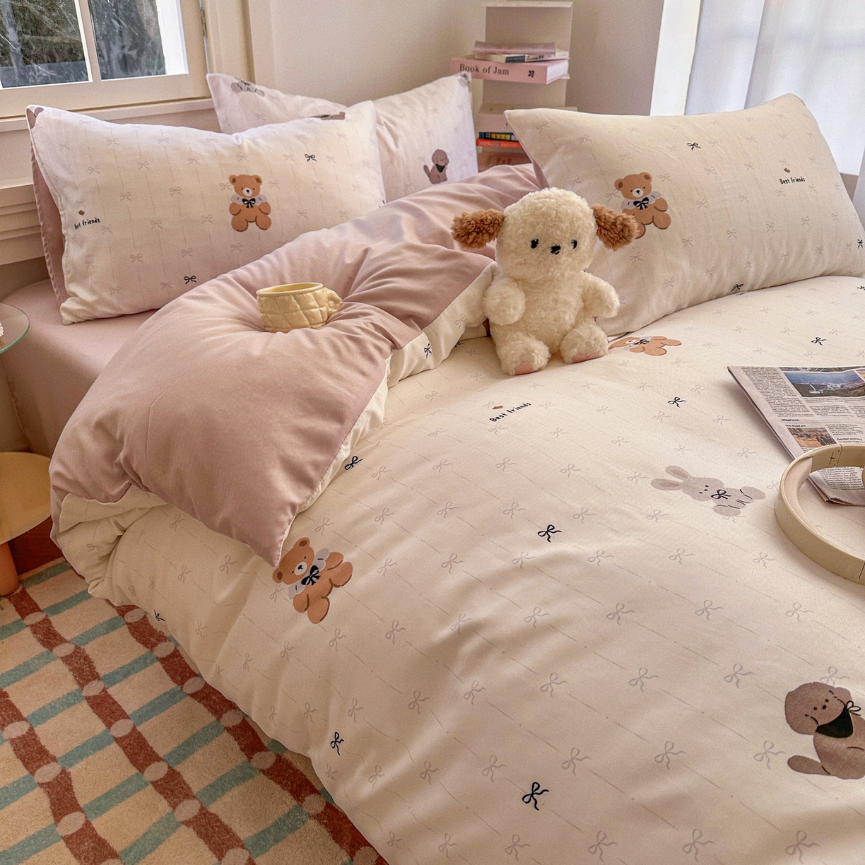 91家纺网 家纺一手货源 找家纺 水木坊 2026新款130克高克重人字纹提花四件套 线条蝴蝶结