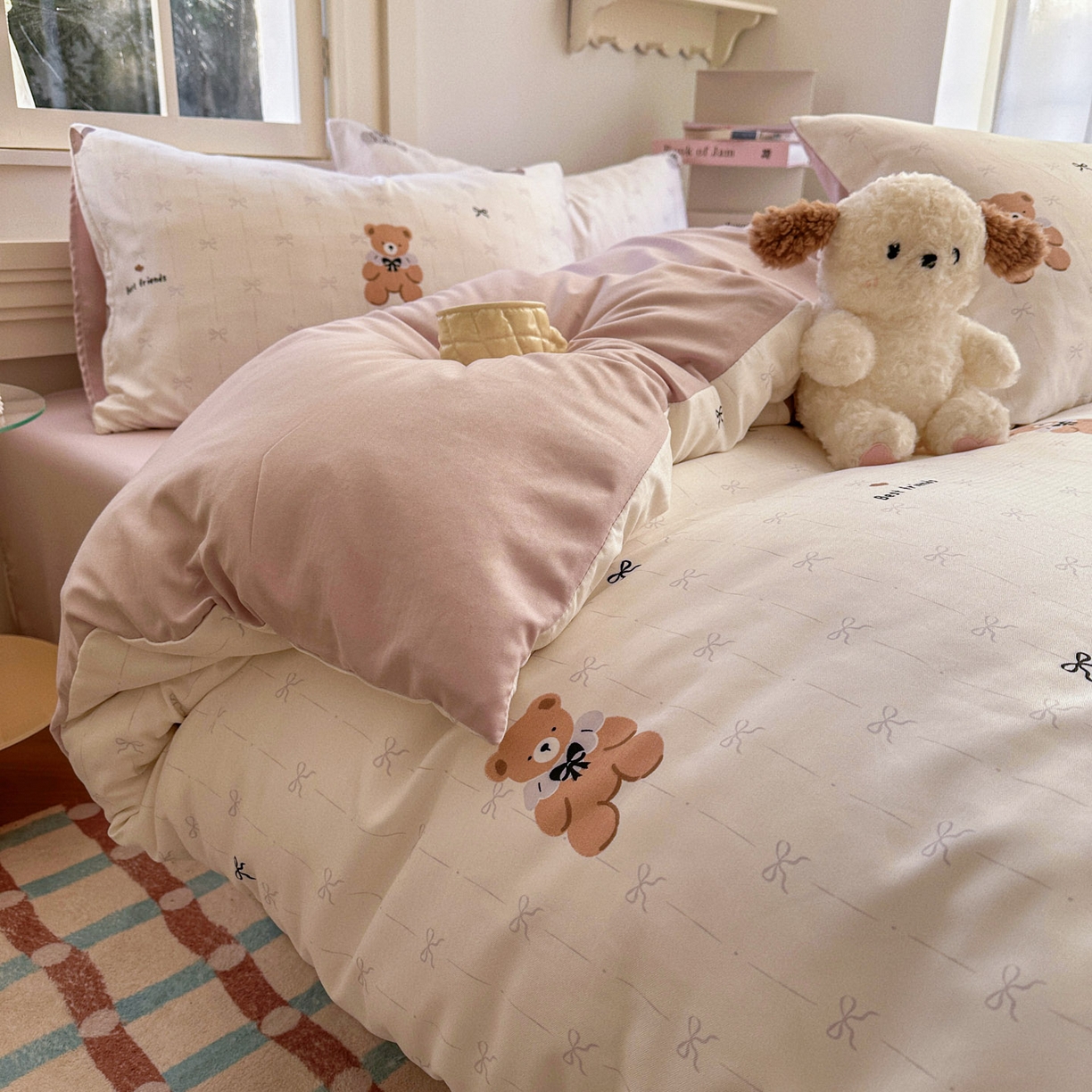 91家纺网 家纺一手货源 找家纺 水木坊 2026新款130克高克重人字纹提花四件套 线条蝴蝶结