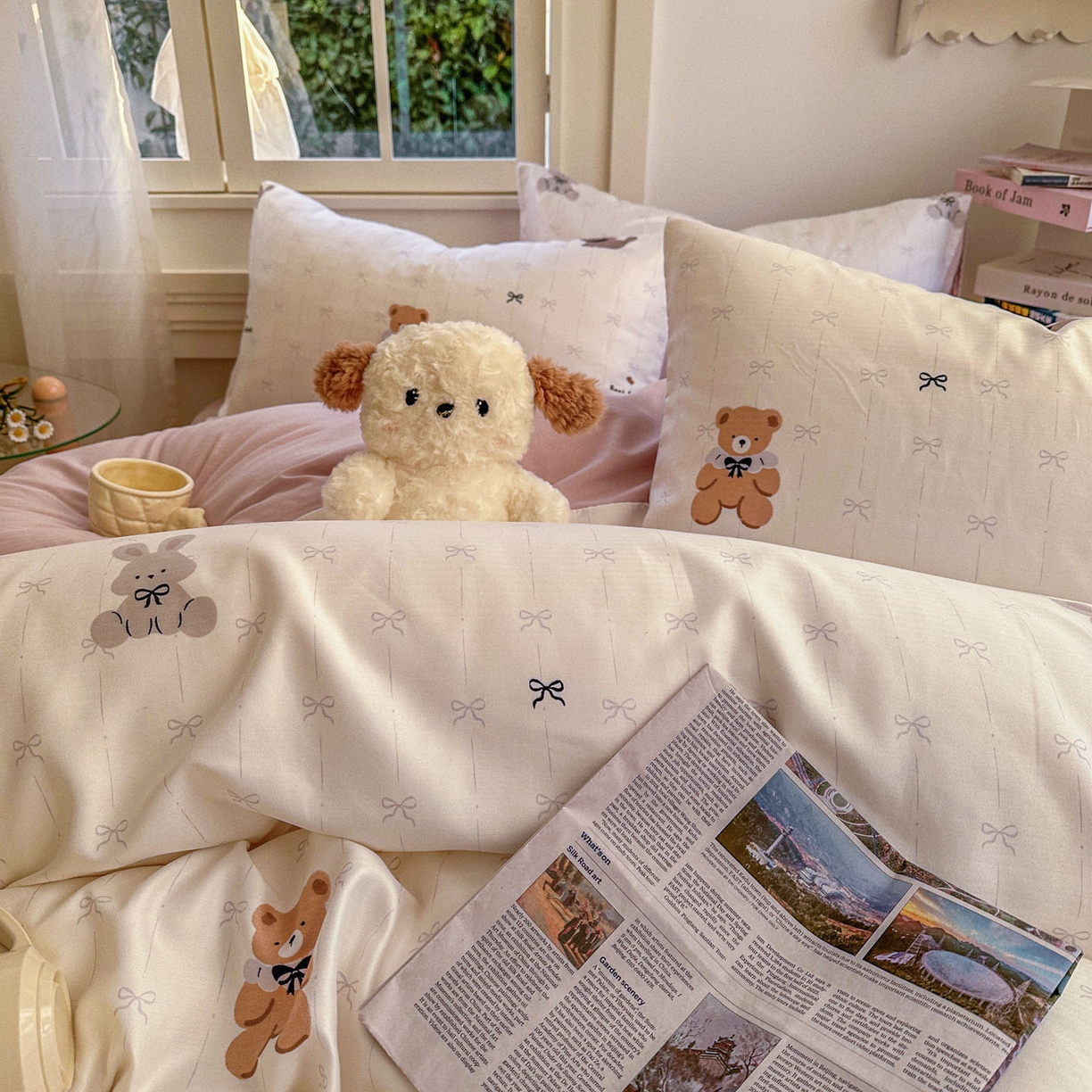 91家纺网 家纺一手货源 找家纺 水木坊 2026新款130克高克重人字纹提花四件套 线条蝴蝶结