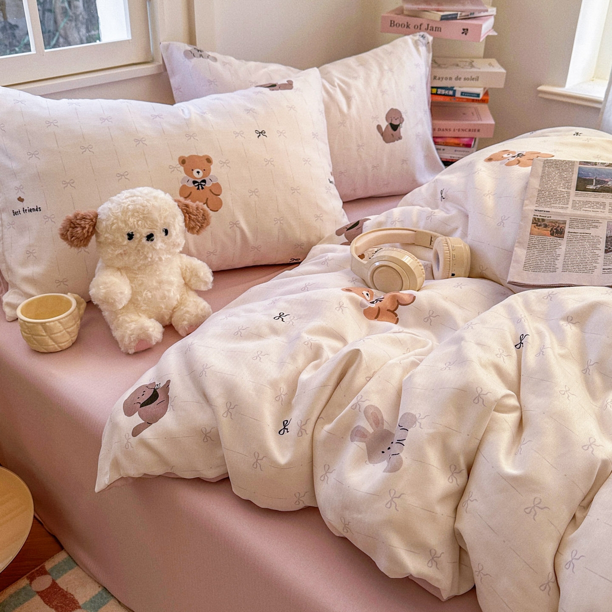 91家纺网 家纺一手货源 找家纺 水木坊 2026新款130克高克重人字纹提花四件套 线条蝴蝶结