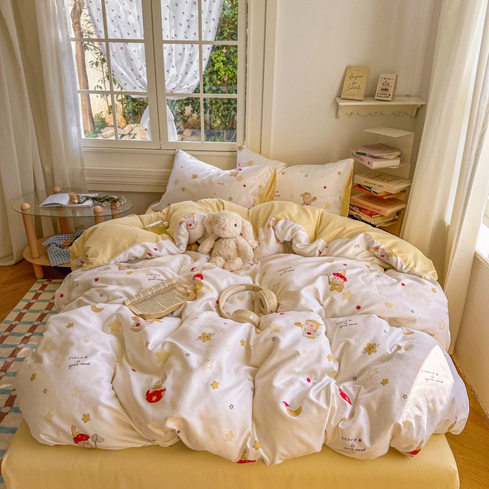 水木坊 2026新款130克高克重人字纹提花四件套 星星人